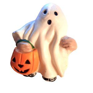 S Lehman Ghost Trick Or Treat Plastic Brooch Pin Vintage Pumpkin Halloween
